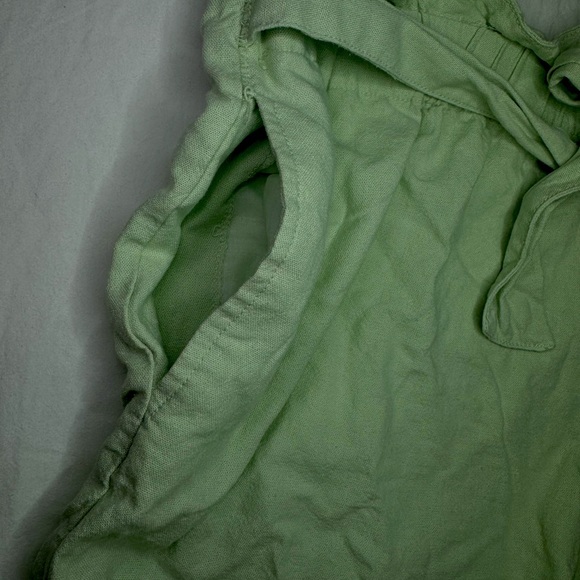 April Kiss Linen Beach Shorts Lime Green with Waist Tie • Size: Large - Picture 5 of 9